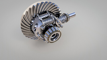 High quality 3d rendering of automotive component, torsen differential closeup isolated