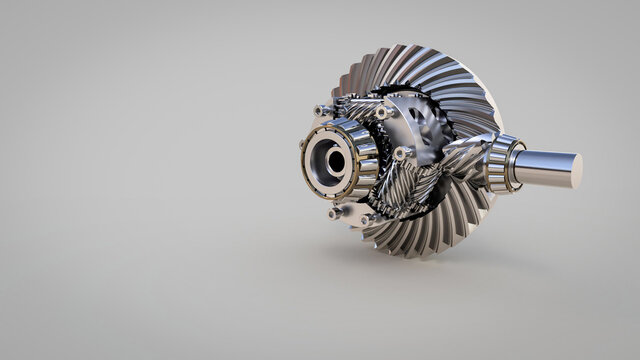 High quality 3d rendering of automotive component, torsen differential closeup isolated