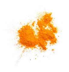 Turmeric powder isolated on white background, indian spice,healthy seasoning ingredient for vegan cuisine concept.