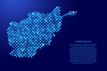 Afghanistan map from blue pattern rhombuses of different sizes and glowing space stars grid. Vector illustration.