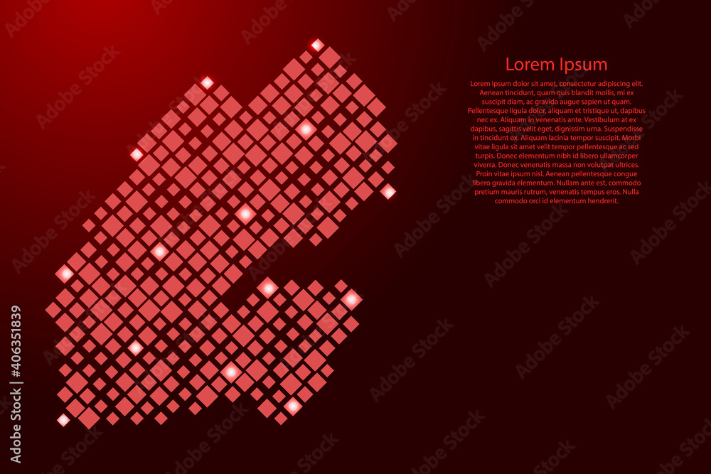 Poster djibouti map from red pattern rhombuses of different sizes and glowing space stars grid. vector illu