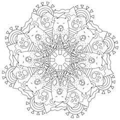 Mandala bear, mountains and trees coloring page for children and adults