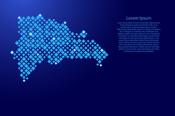 Dominican Republic from blue pattern rhombuses of different sizes and glowing space stars grid. Vector illustration.