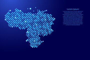 Venezuela map from blue pattern rhombuses of different sizes and glowing space stars grid. Vector illustration.