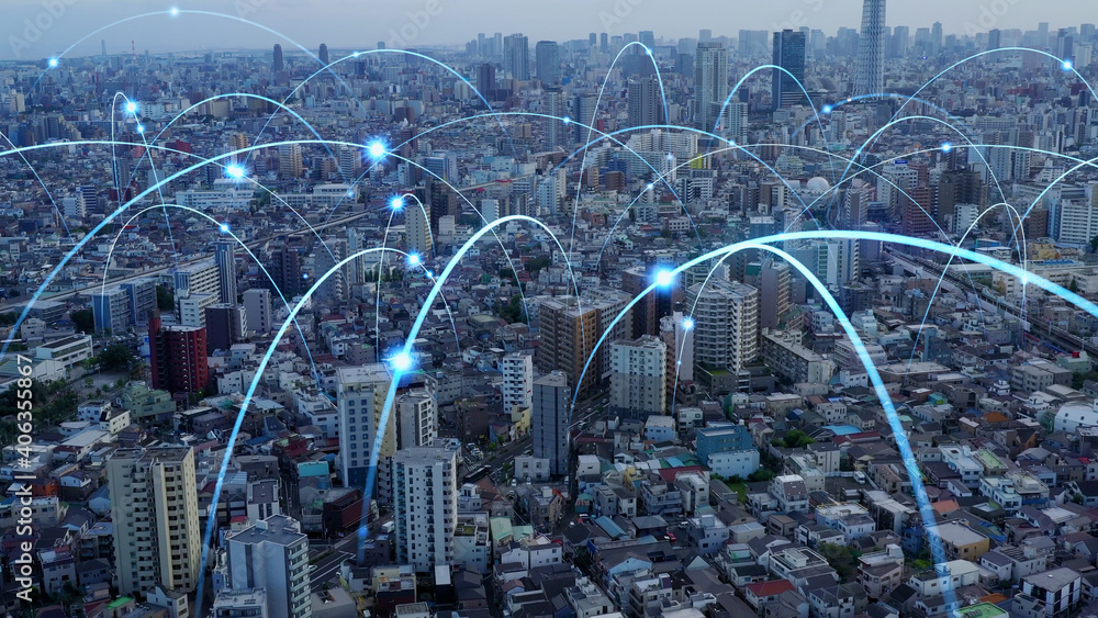 Aufkleber 都市とネットワーク　スマートシティー 　iot　ict　デジタルトランスフォーメーション