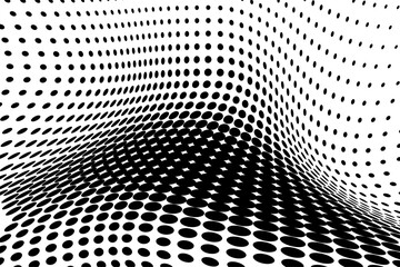 The halftone texture is monochrome. Chaotic waves of black dots on a white background