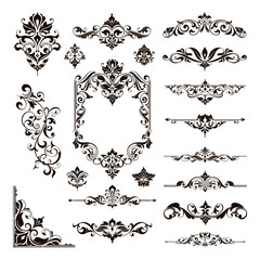 Ornamental design lace borders and corners Vector set art deco floral ornaments elements