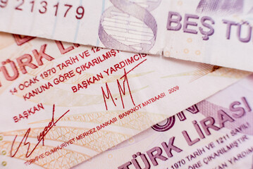 World money collection. Fragments of Turkish money