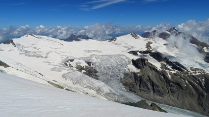 Grossglockner Alps highest peak in Austria. climbers. road to the top of the mountain. 