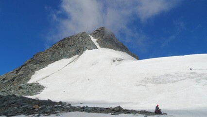 Grossglockner Alps highest peak in Austria. climbers. road to the top of the mountain. climber