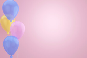 Balloons floating on pink background for decoration minimal Christmas New Year and valentine concept.3D rendering.