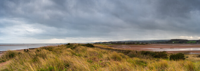 Panorama of dunes in Dawlish Warren Spit, Devon, England, Europe