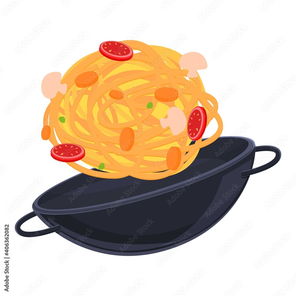 Poster wok frying pan icon. cartoon of wok frying pan vector icon for web design isolated on white backgrou