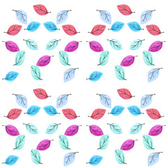 Watercolor seamlless pattern with colorful leaves on white background