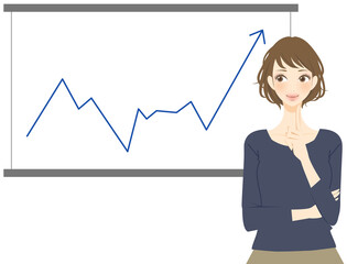 資産運用が成功する女性　右肩上がりのチャート