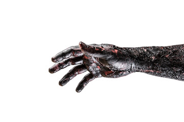 Creepy zombie hand isolated on white background with clipping path