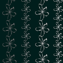 Seamless pattern with vertical flower border in doodle style,simple floral illustration,tender print for wallpaper and wrapping paper,cover and interior design,fabric,textile template,black background