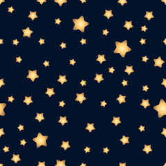 Childrens texture. Vector. Printed T-shirts for boys. Gold stars on blue sky, background.