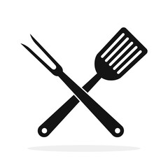 Grill fork and Spatula. Crossed barbecue tools. Vector illustration.