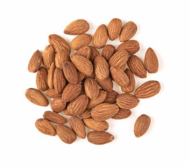 Almonds isolated on white background. Top view