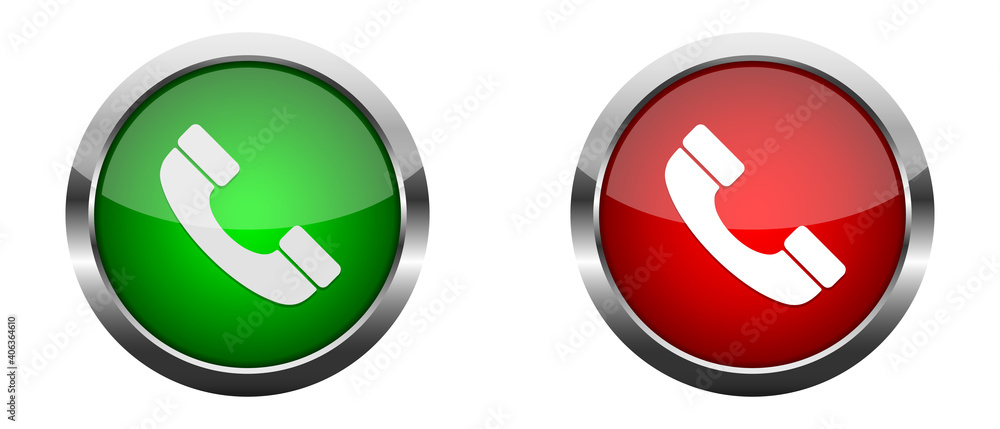 Poster accept and decline call. phone call glossy buttons. vector illustration.