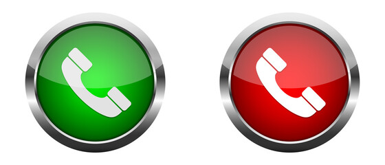 Accept and decline call. Phone call glossy buttons. Vector illustration.