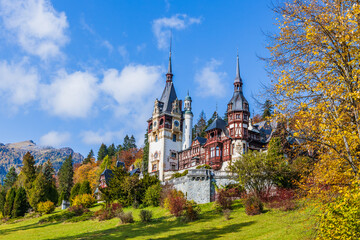Fototapeta na wymiar Peles castle in autumn. Sinaia, Prahova county, Romania.