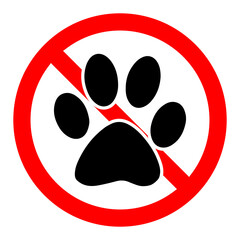 Animal footprint is prohibited. Stop animal footprint icon. Vector illustration.