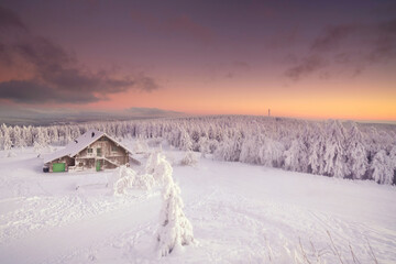 Hütte im Winterwald