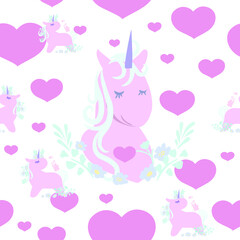 Fototapeta na wymiar Pattern Unicorn Valentine's Day . Vector illustration of unicorns. Heart, stars, flowers vector