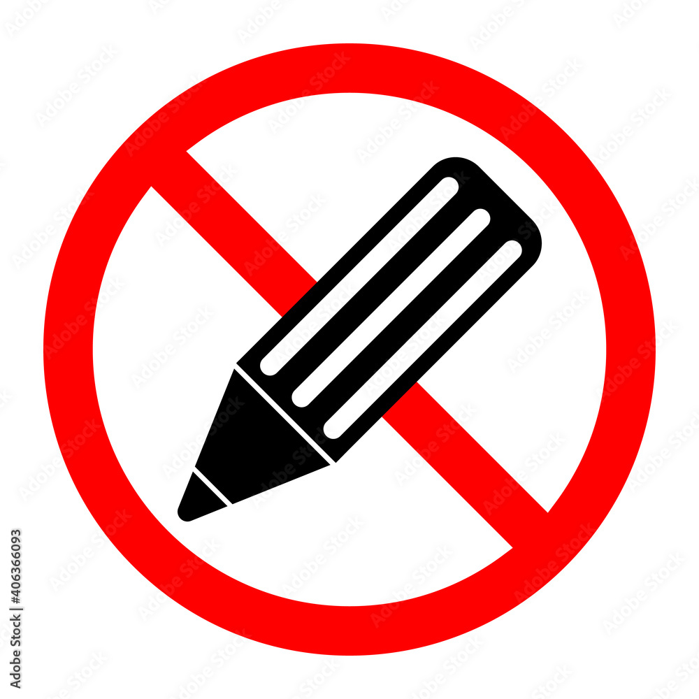 Sticker Pencil ban icon. Pencil is prohibited. Stop pencil icon.