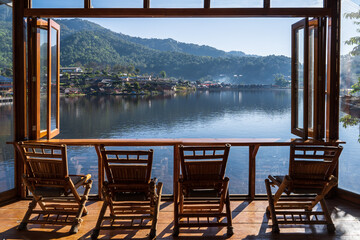 Beautiful morning scene of Chinese community and reservoir of Ban Rak Thai Village