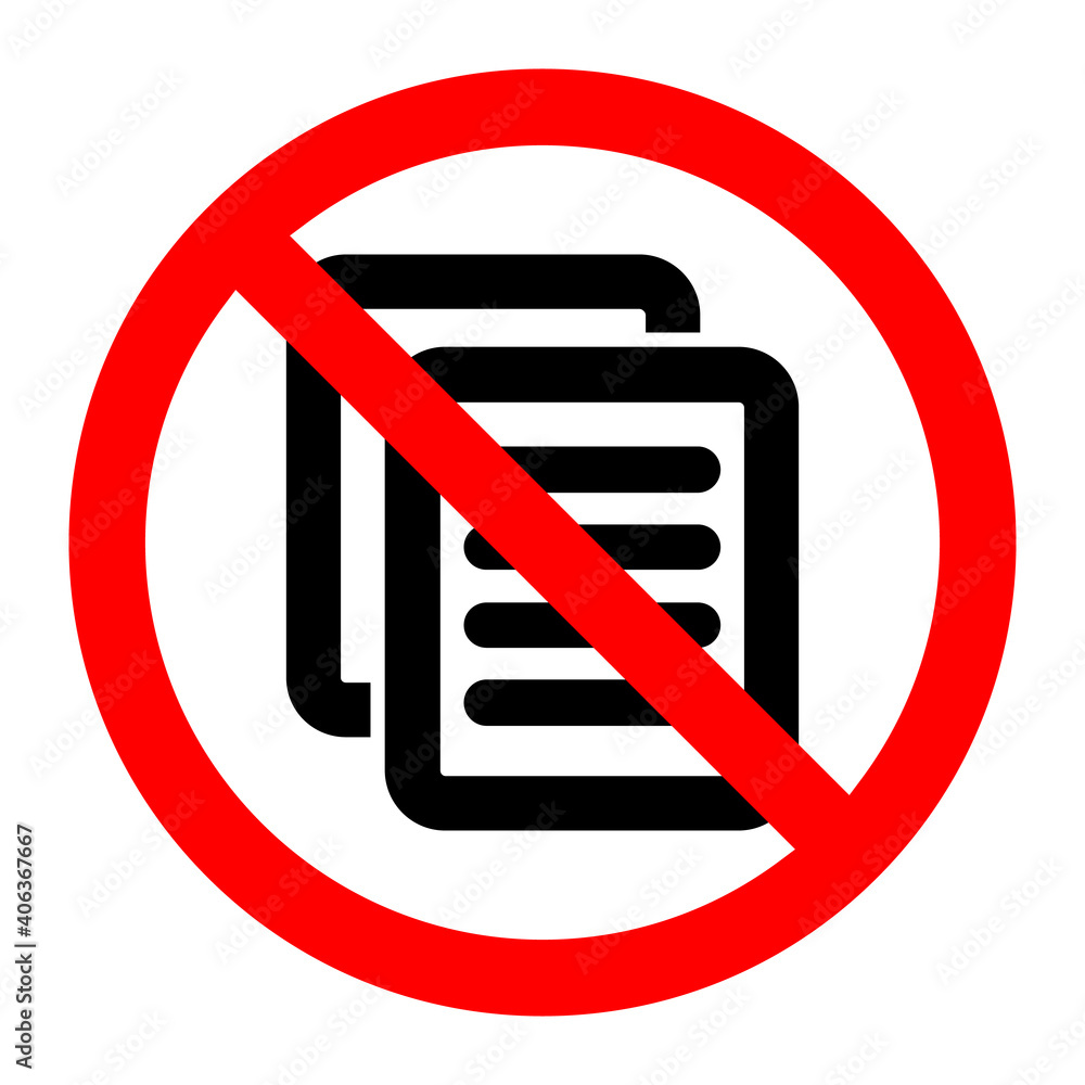 Poster stop or ban red round sign with document icon. vector forbidden sign.