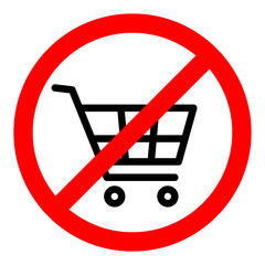 Shopping cart ban icon. Shopping cart is prohibited. No shopping cart icon.