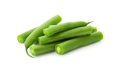 Delicious fresh green beans on white background