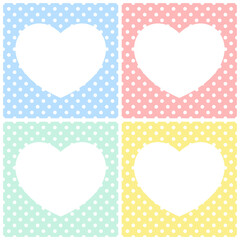 水玉背景の白抜きハートのフレームセット