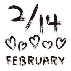 バレンタインデーの筆文字とハートのイラストセット