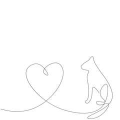 Valentines day background with heart and cat vector illustration