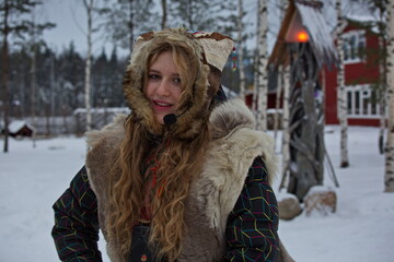 Portrait of an animator girl in national Sami costume.