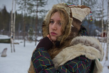 Portrait of an animator girl in national Sami costume.