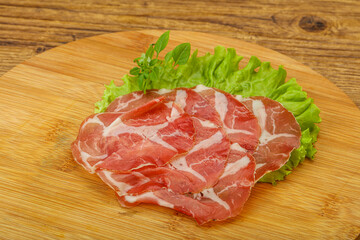 Smoked pork neck slices snack