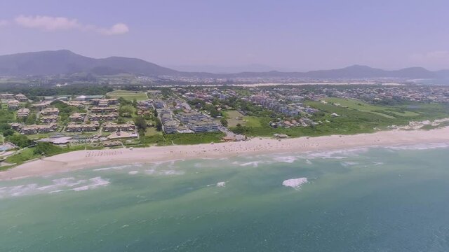 Aerial view of Jurere International beach, Florian&oacute;polis, Brazil. Jurer&ecirc;. 4K.