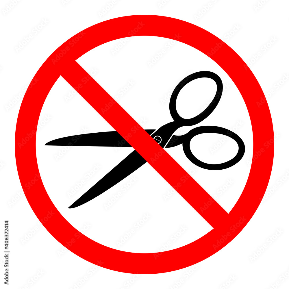 Poster stop or ban red round sign with scissors icon. scissors is prohibited