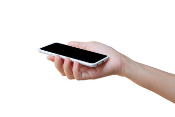 Hand with mobile smart phone Isolated on white background