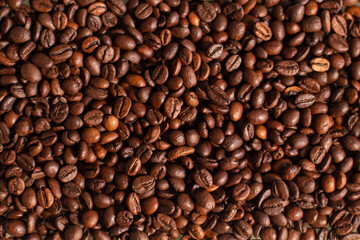 Background of the roasted coffee beans. Good morning. Coffee shop.