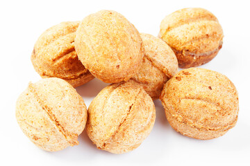 delicious pastry nuts with condensed milk isolated on white