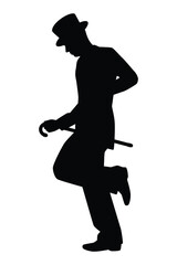 Male magician silhouette vector on white, showing man on stage.