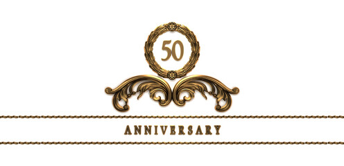 festive golden glossy vintage style 50th anniversary template isolated on white