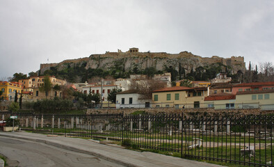 Naklejka na ściany i meble View of the Acropolis from Plaka in Athens, Greece