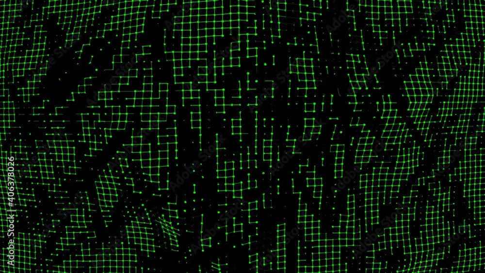 Poster abstract background of lines and dots. broken mesh. rendering.